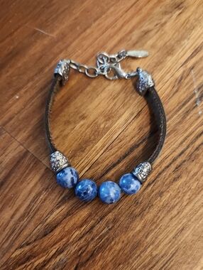 Demdaco Blue Stone Beaded Leather Bracelet